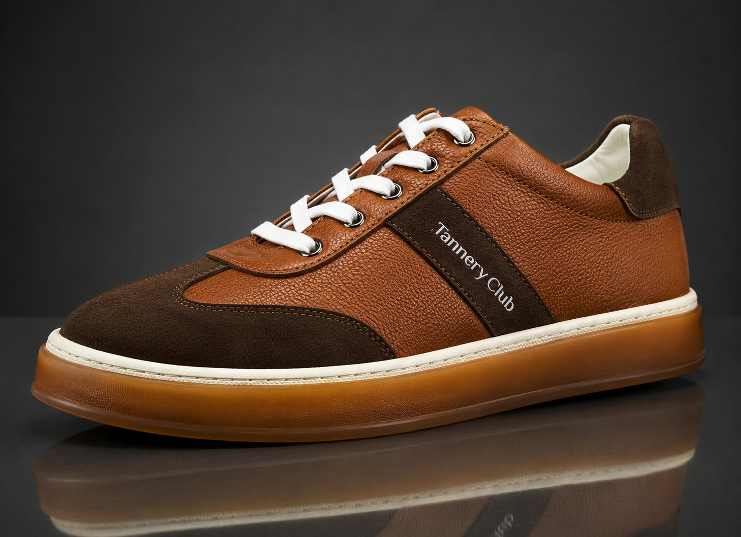 Suede-Accent Leather Sneaker - Brown & Gum - Image 6