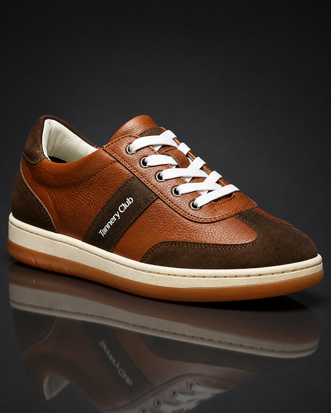 Suede-Accent Leather Sneaker - Brown & Gum - Image 2
