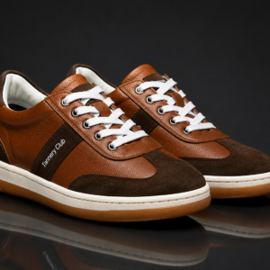 Suede-Accent Leather Sneaker - Brown & Gum