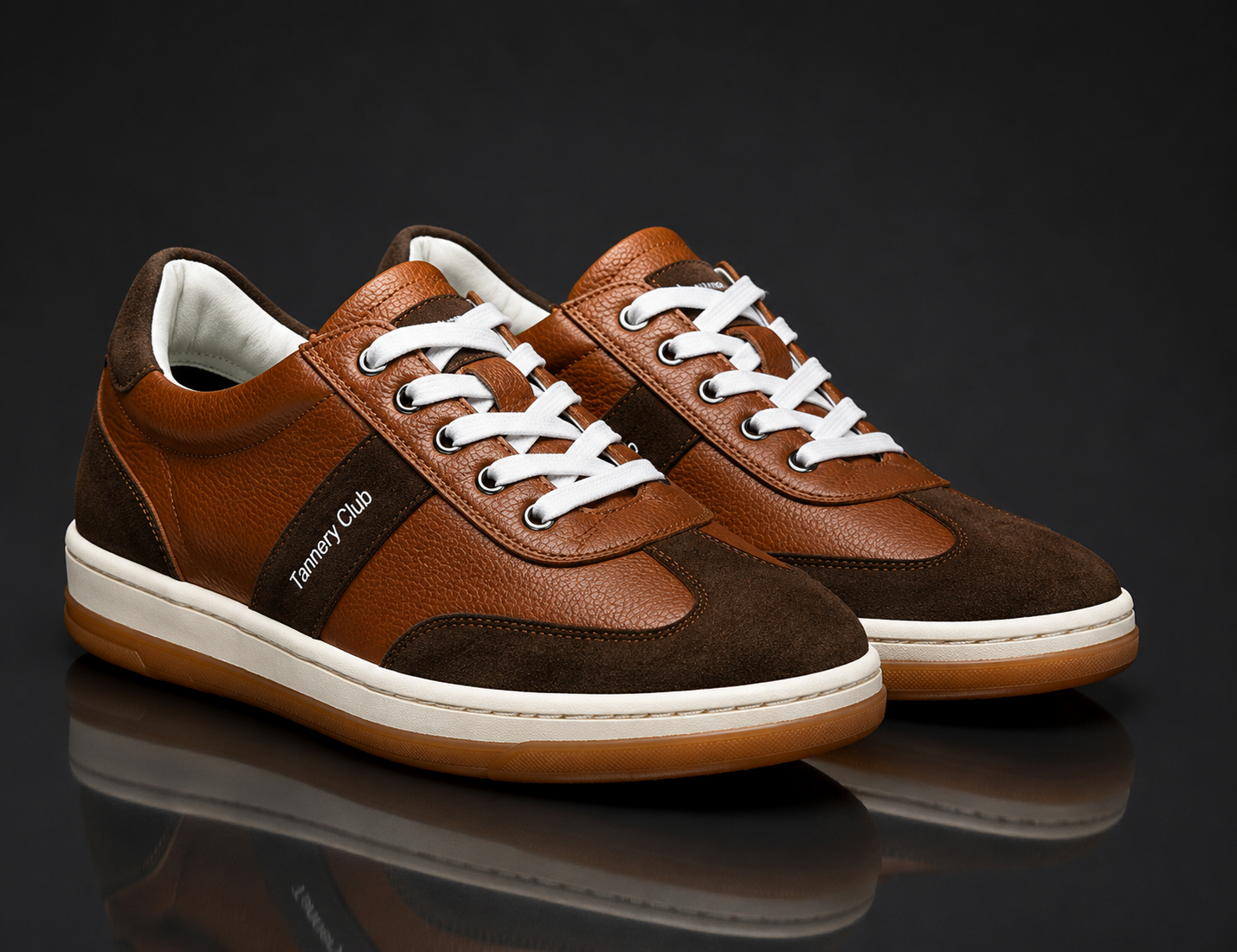 Suede-Accent Leather Sneaker - Brown & Gum