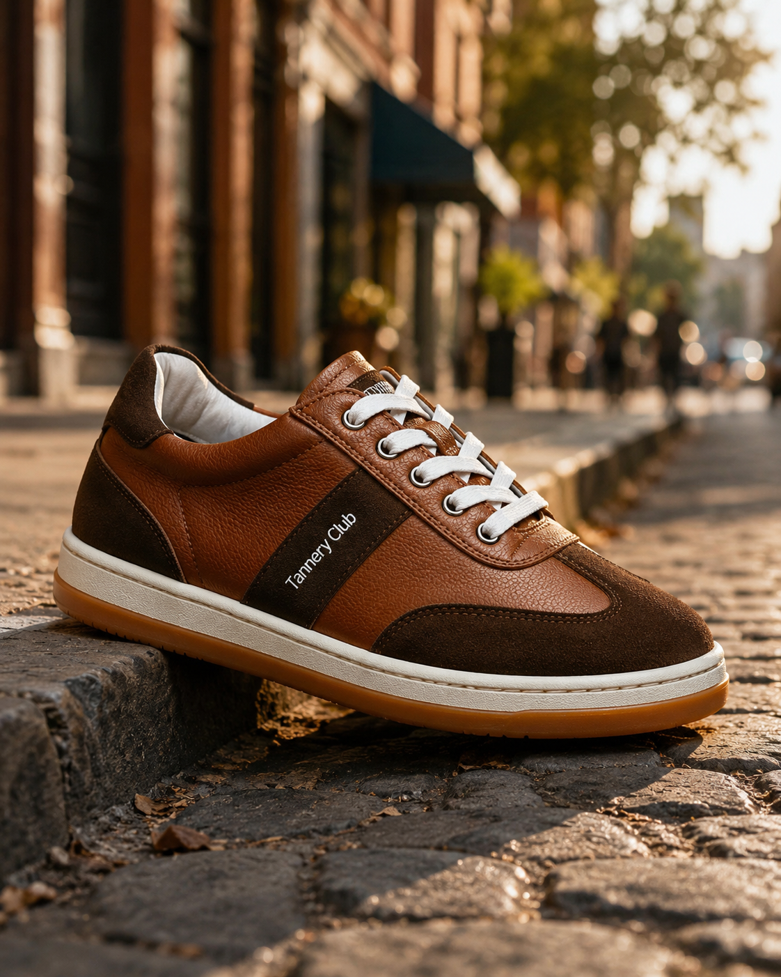 Suede-Accent Leather Sneaker - Brown & Gum - Image 4