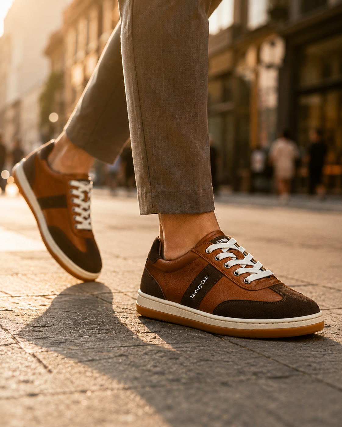 Suede-Accent Leather Sneaker - Brown & Gum - Image 5