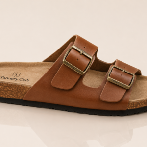 Double-Strap Leather Sandal - Cognac Brown