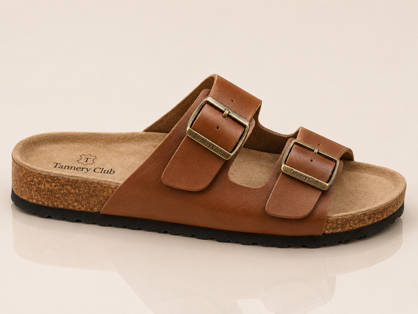 Double-Strap Leather Sandal - Cognac Brown