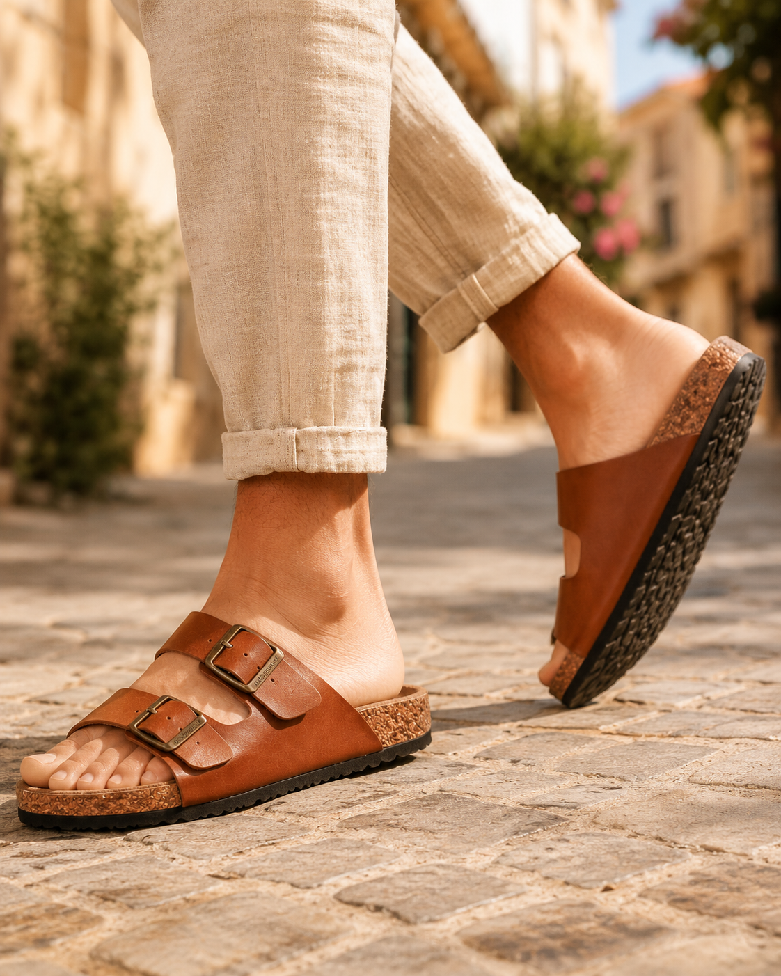Double-Strap Leather Sandal - Cognac Brown - Image 4