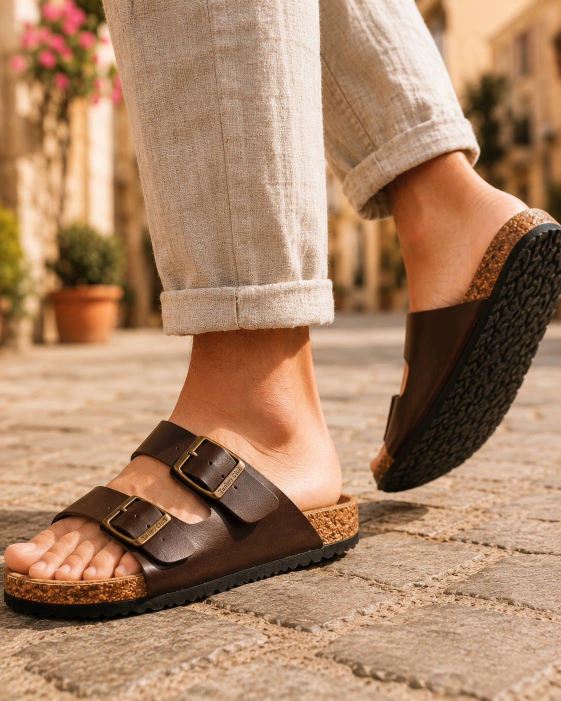 Double-Strap Leather Sandal - Espresso Brown - Image 2