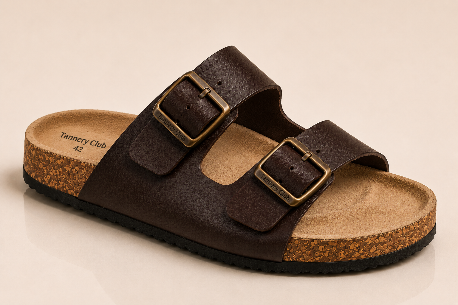 Double-Strap Leather Sandal - Espresso Brown
